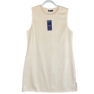 Sampeel Womens Sleeveless Mini Dress Beige Tan Crew Neck Shift Size L NWT